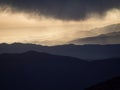 Panorama view of mountain range silhouette layers haze dust fog clouds at Misti volcano Arequipa Peru Andes Royalty Free Stock Photo