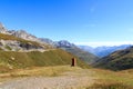 Panorama view of mountains and Furka Pass road in the Swiss Alps, Switzerland