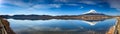 Panorama view of Mt.Fuji with Lake Yamanaka, Yamanashi, Japan