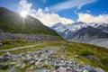 The rocky mountains and green grasses of summer in New Zealand Royalty Free Stock Photo