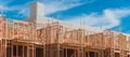 Panoramic apartment building under construction with multilevel garage, elevator shaft near Dallas Royalty Free Stock Photo