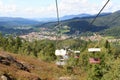 Panorama view of municipality Bodenmais and chairlift to Silberberg mountain in Bavarian Forest, Germany