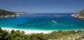 Panorama view of Myrtos beach on the island Kefalonia. Royalty Free Stock Photo