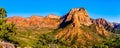 Panorama View of Nagunt Mesa, and other Red Rock Peaks of the Kolob Canyon part of Zion National Park, Utah, United Sates