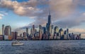 View of NYC skyline at sunset