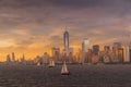 View of NYC Skyline in New York Harbor Royalty Free Stock Photo