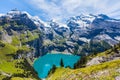 Panorama view of Oeschinensee (Oeschinen lake) on bernese oberland Royalty Free Stock Photo