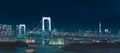 Panorama view of City night view of Odaiba Rainbow bridge , Tokyo , Japan. Royalty Free Stock Photo