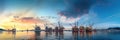 Panorama view of offshore oil and Gas processing platform in sunset time, Concept of exploration and petroleum production industry