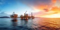 Panorama view of offshore oil and Gas processing platform in sunset time, Concept of exploration and petroleum production industry