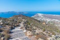 Panorama view of Oia from caldera hiking trail, Santorini, Greece Royalty Free Stock Photo