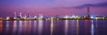 Panorama view of Oil refinery at the river in sunrise time Royalty Free Stock Photo