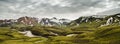 Panorama view over iceland landscape trekking landmannalaugar Royalty Free Stock Photo