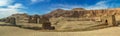 A panorama view past ancient ruins at Luxor, Egypt towards the Hatshepsut temple Royalty Free Stock Photo