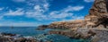 Panorama view Playa de Abama with tourists snorkeling in cristal clear water, Tenerife, Canary Islands