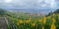 Panorama view - of Ponta Delgada. Airport in Santa Cruz das Flores, Flores Island, Azores, Portugal Royalty Free Stock Photo