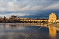 Panorama view of Prague Castle and St. Vitus Cathedral located in Mala Strana old district with Charles Bridge Royalty Free Stock Photo