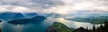 Panorama view of Quatre Cantons Lake under a storm