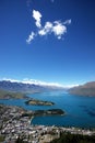 Panorama view Queenstown Bay and Lake Wakapitu in New Zealand