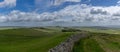 Panorama view of remnants of Hadrian`s Wall near Steel Rigg in northern England