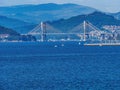 Panorama view of the Ria de Vigo estuary from Redondela on a cloudy Summer afternoon, with the recently extended Rande bridge on