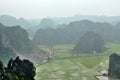 Panorama view of rice fields and limestone rocks from Hang Mua