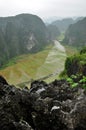 Panorama view of rice fields and limestone rocks from Hang Mua