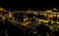 A panorama view of the River Danube and Budapest at night Royalty Free Stock Photo