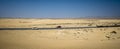 Panorama view on the road FV-104 through Dunas Corralejo natural park on Fuerteventura, Spain