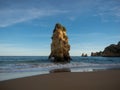 Panorama view of rock formations at Praia de Dona Ana picturesque atlantic ocean sand beach in Lagos Algarve Portugal Royalty Free Stock Photo