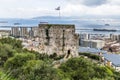 A panorama view from the rock of the Moorish Fort in Gibraltar