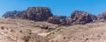 A panorama view from Royal Tombs across the valley westward in the ancient city of Petra, Jordan Royalty Free Stock Photo
