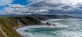 Panorama view of the rugged cliffs and coastline at Cabo Vidio in Asturias Royalty Free Stock Photo