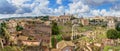 Panorama view of Ruins of Roman Forum from Farnese Garden. Rome. Italy