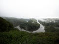 Panorama view of Saarschleife Saar river bend curve turn water gap in Cloef Orscholz Mettlach Saarland Germany Europe