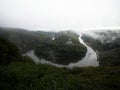 Panorama view of Saarschleife Saar river bend curve turn water gap in Cloef Orscholz Mettlach Saarland Germany Europe