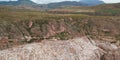 Panorama view salt pools in Peru