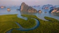 panorama view of Sametnangshe, view of mountains in Phangnga bay mangrove forest Phangnga, Thailand