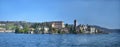 Panorama view of San Giulio island on Lake Orta in Italy Royalty Free Stock Photo