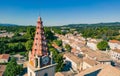 Panorama view of Saulce sur Rhone and the bell towers of the Church of Saint Joseph Royalty Free Stock Photo