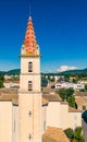 Panorama view of Saulce sur Rhone and the bell towers of the Church of Saint Joseph Royalty Free Stock Photo