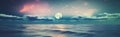 Panorama view of the sea. Colorful sky with cloud and bright full moon on seascape to night Royalty Free Stock Photo