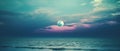 Panorama view of the sea. Colorful sky with cloud and bright full moon on seascape to night Royalty Free Stock Photo