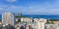 Panorama view of sea and Sanya city on Hainan island, China