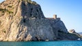 Panorama view from the sea to the Genoese fortress, Sudak, Crimea Royalty Free Stock Photo