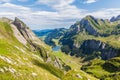 Panorama view of Seealpsee (lake) and Alpstein massif Royalty Free Stock Photo