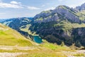 Panorama view of Seealpsee (lake) and Alpstein massif Royalty Free Stock Photo