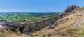 A panorama view showing fire damage from the Roaches escarpment, Staffordshire, UK