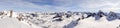 Panorama view of the Silvretta mountain range in the Alps of Switzerland on a beautiful winter day Royalty Free Stock Photo