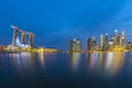 Panorama view of Singapore city skyline at night in Singapore Royalty Free Stock Photo